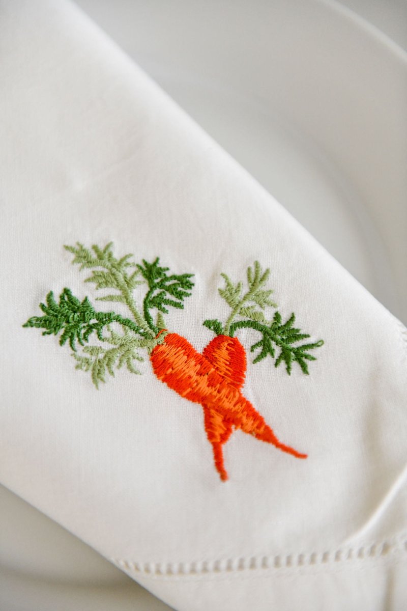 Veggies Embroidered Cotton Dinner Napkins (Set of 4) - Isla Capricho Homeware