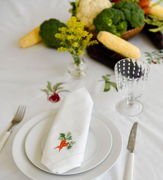 Veggies Embroidered Cotton Dinner Napkins (Set of 4) - Isla Capricho Homeware