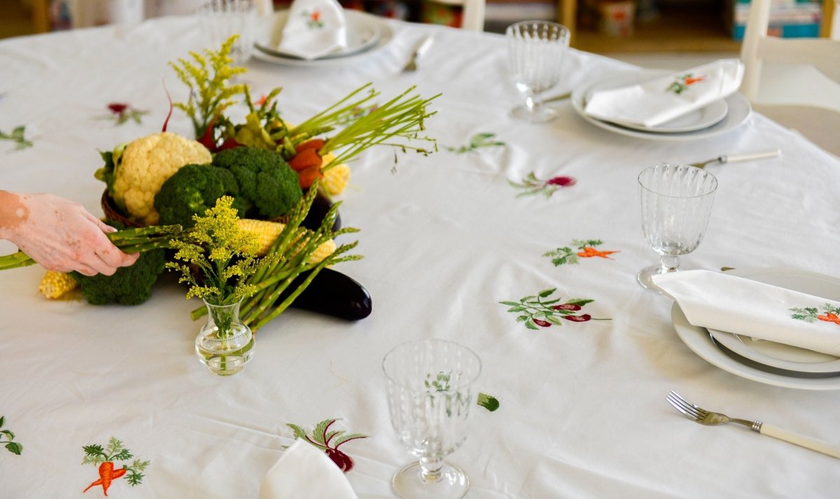 Veggies Embroidered Cotton Tablecloth - Isla Capricho Homeware
