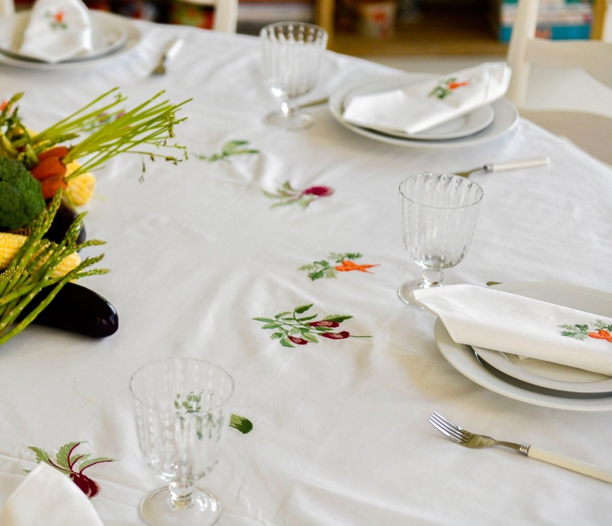 Veggies Embroidered Cotton Tablecloth - Isla Capricho Homeware