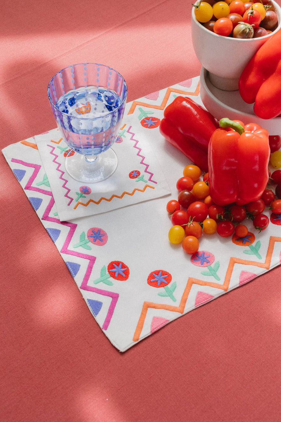 Tropical ZigZag Embroidered Cocktail Napkin (Set of 4) - Isla Capricho Homeware