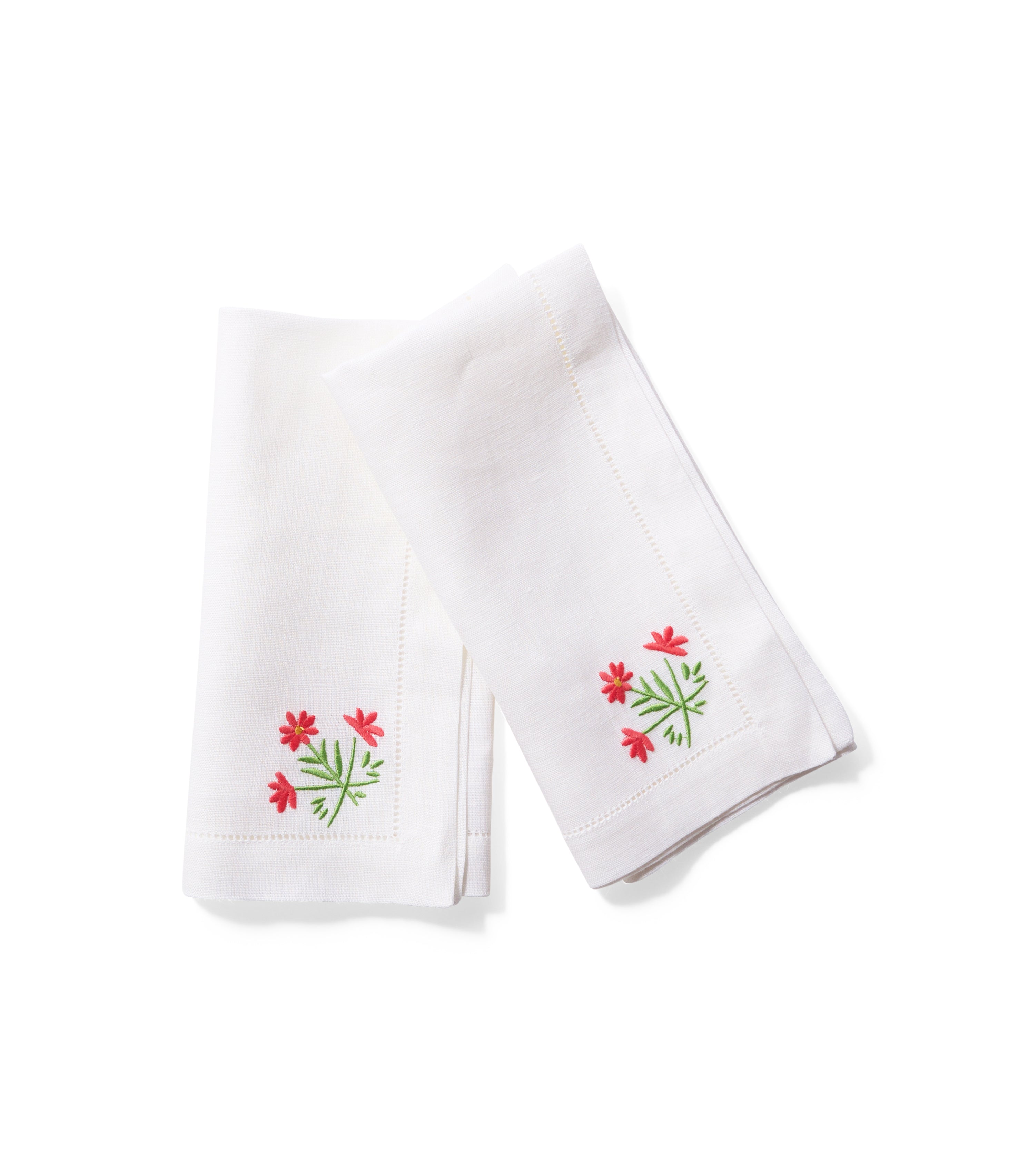 White linen dinner napkin with floral embroidery