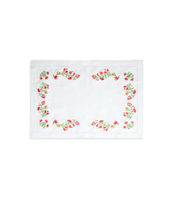 White linen placemat with floral embroidery