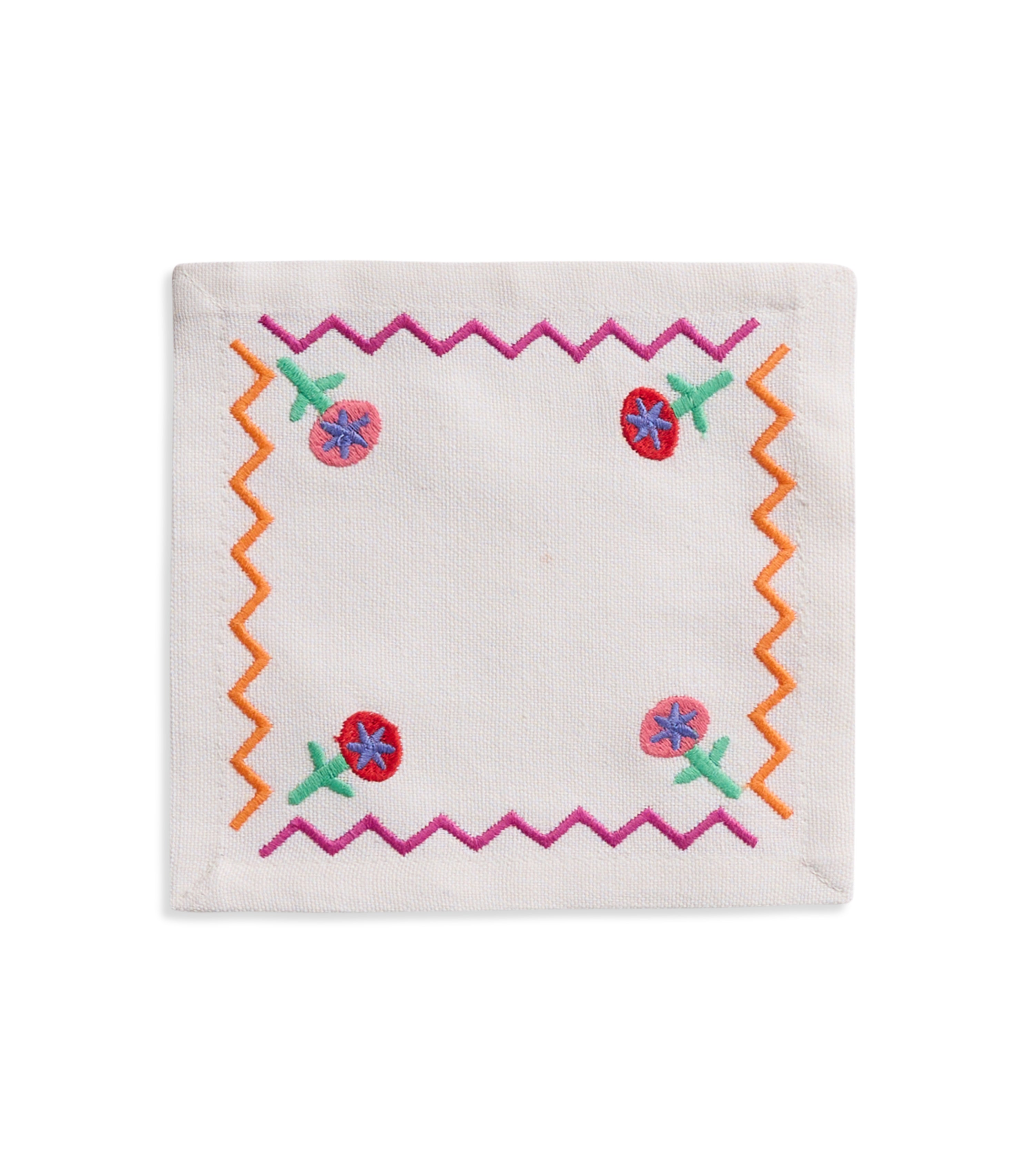 Cotton cocktail napkin with flower embroidery