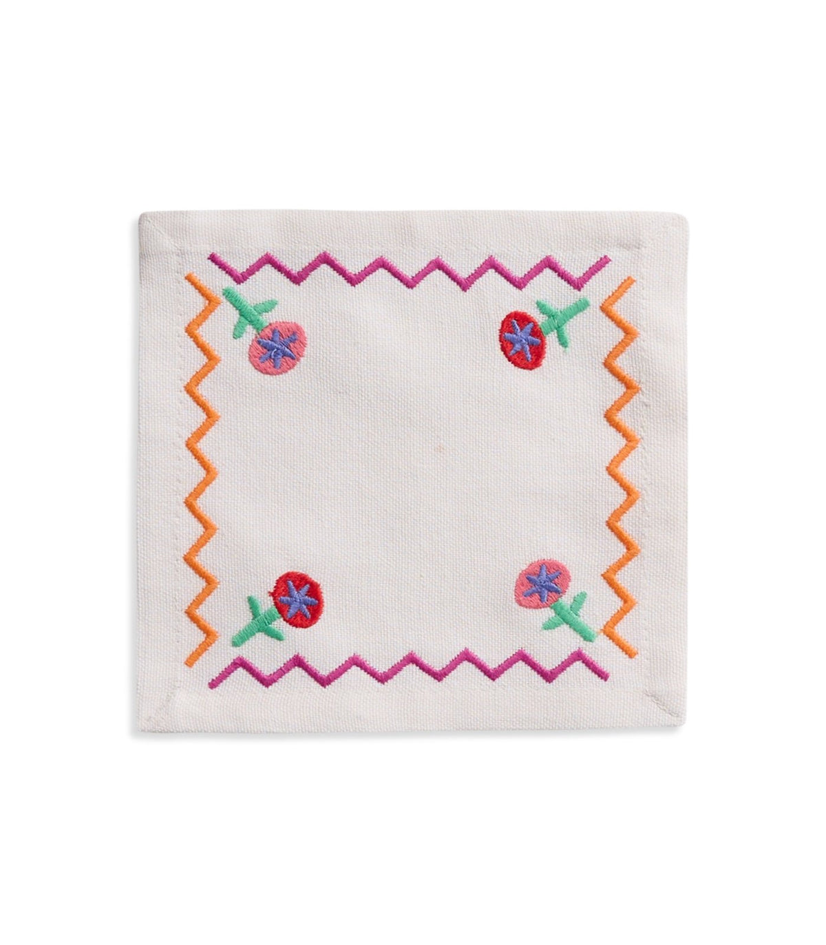 Tropical ZigZag Embroidered Cocktail Napkin (Set of 4)