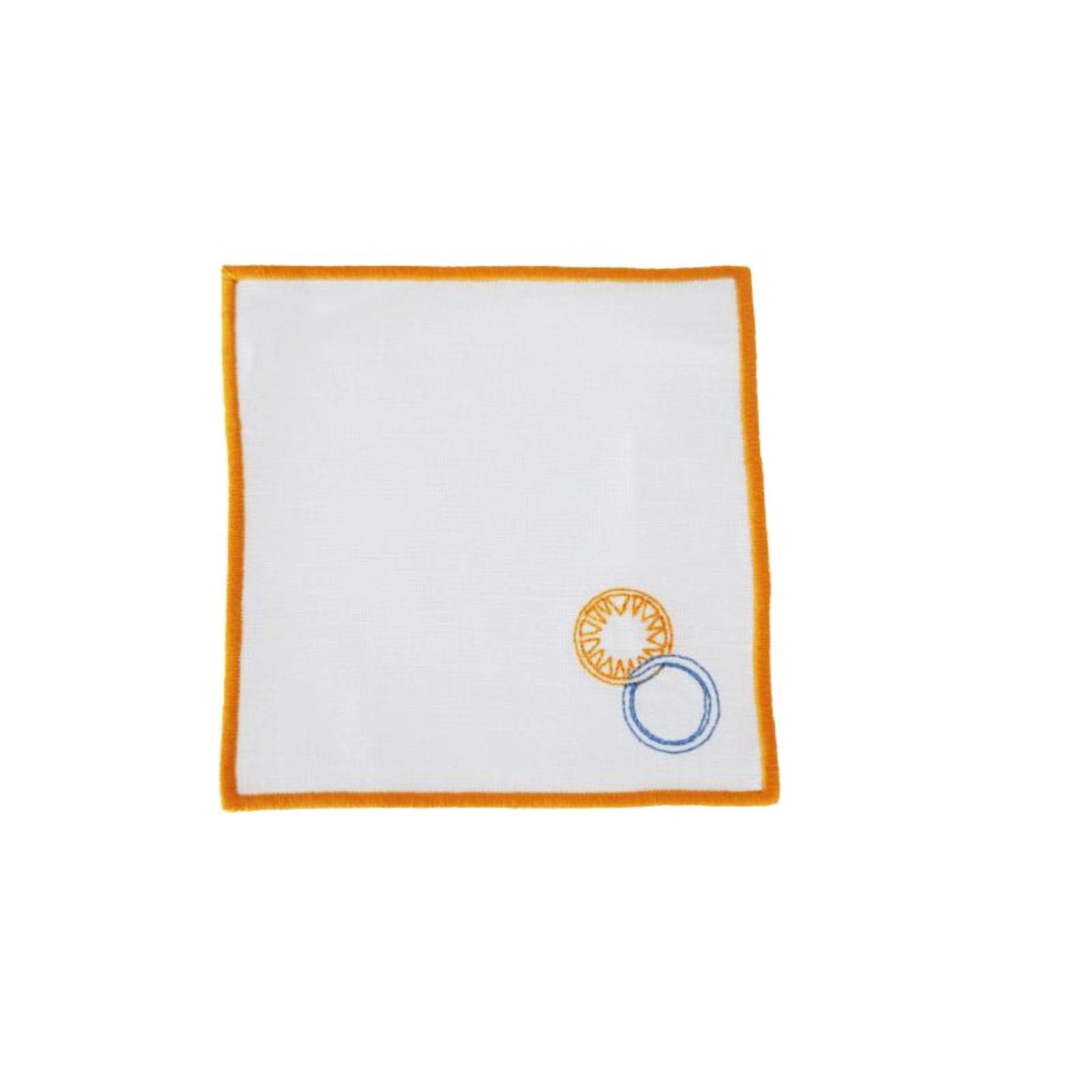 Linen cocktail napkin with sun and moon embroidery