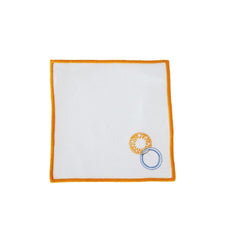 Linen cocktail napkin with sun and moon embroidery